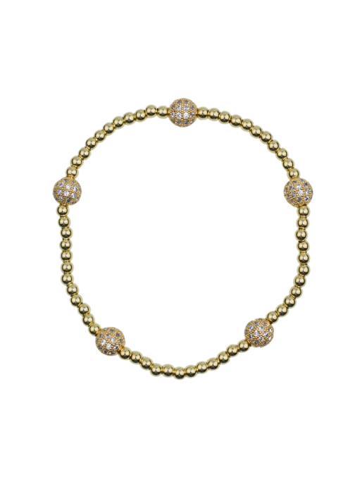 Crystal CZ Spaced Ball Gold Stretch Bracelet