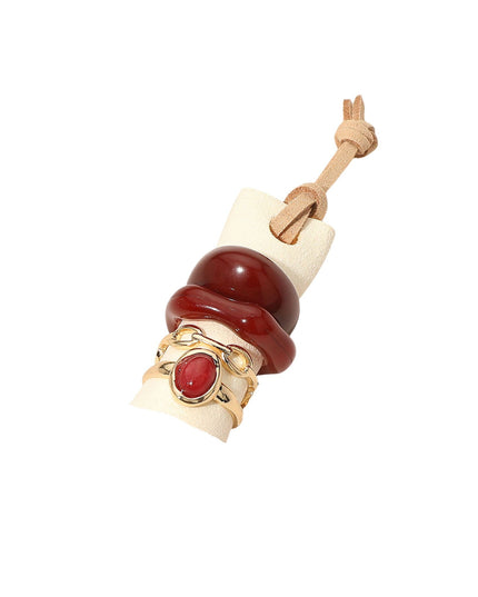 Bold Modern Gemstone Accented Stackable 4 Ring Set