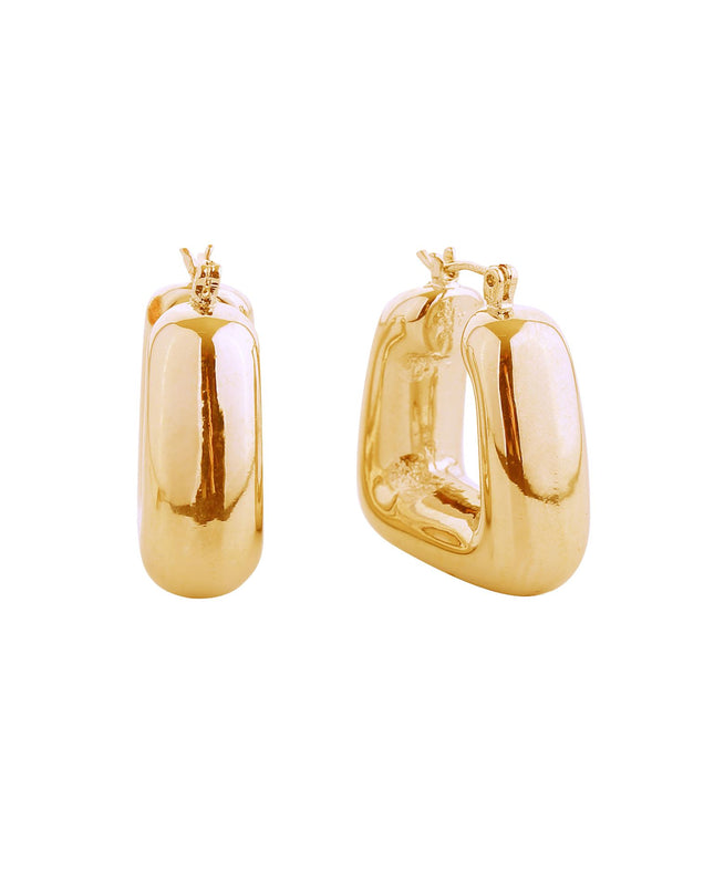 Puffed Square Pin Catch Hoop Earrings