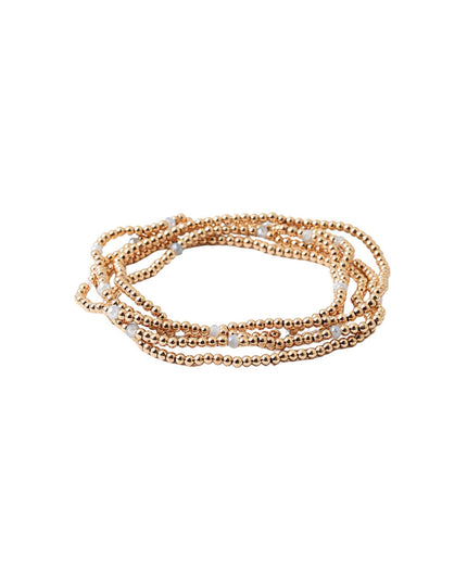 Spaced Tiny Crystal Gold Ball Bead 5 Bracelet Set