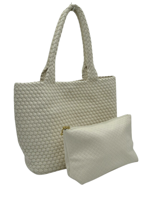 Woven Double Strap Woven Leather Tote Bag With Pouch