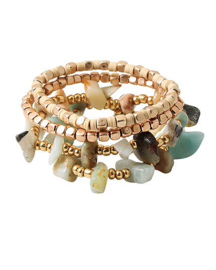 Spaced Chip Stone Gold Cube Beaded 4 Bracelet Set