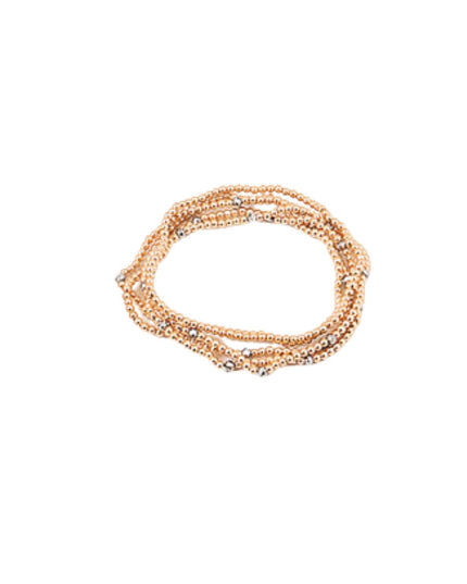 Spaced Tiny Crystal Gold Ball Bead 5 Bracelet Set
