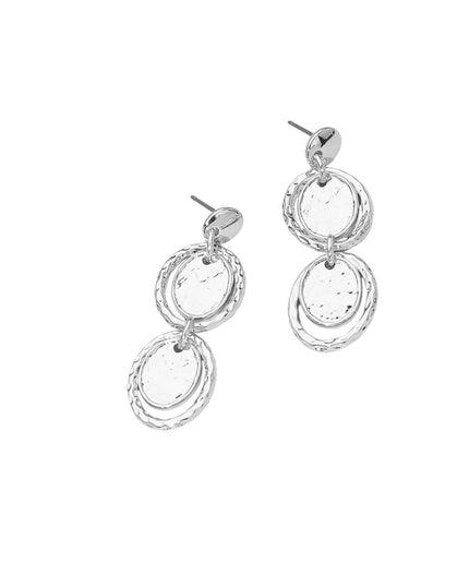 Hammered Metal Layered Oval Disc Link Drop Earrings