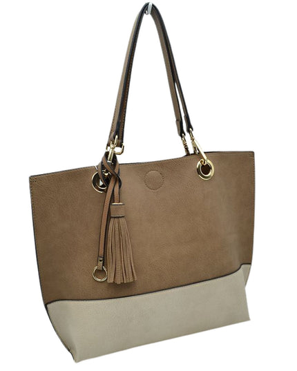 Gold Grommet Two Tone Tote Bag & Crossbody Bag