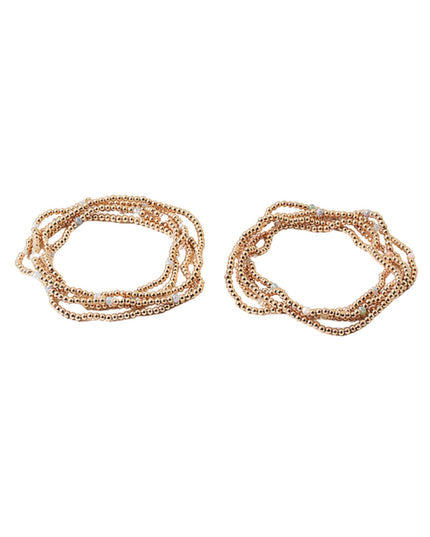 Spaced Tiny Crystal Gold Ball Bead 5 Bracelet Set