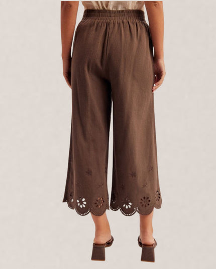 Embroidered Elastic High Waist Culotte Pants