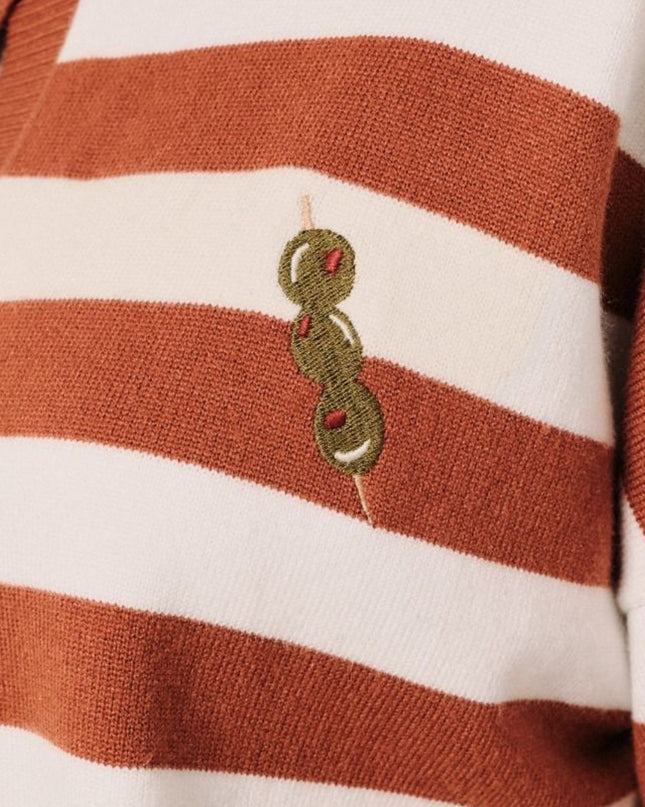 Embroidered Olive Striped Cardigan Sweater