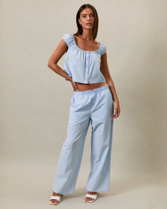 Striped Ruffle Waist Low Waist Pants