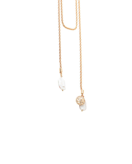 Square Pearl End Long Twisted Metal Wrap Around Chain Necklace