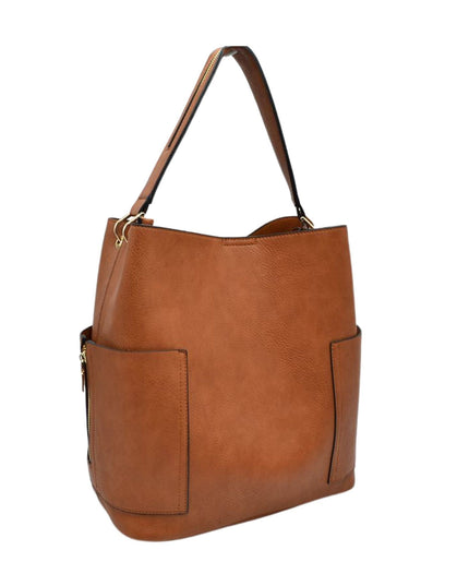 Zipper On Shoulder Strap & Side Pocket Hobo Tote Bag