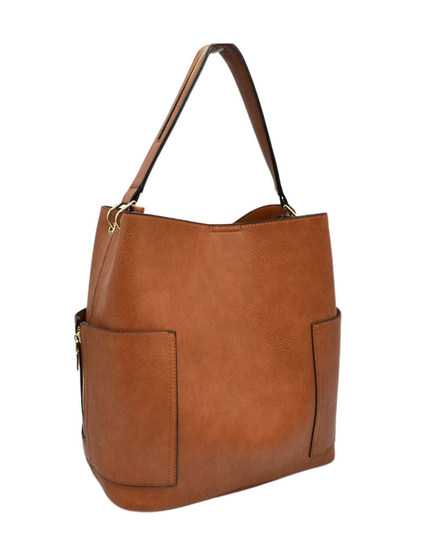 Zipper On Shoulder Strap & Side Pocket Hobo Tote Bag