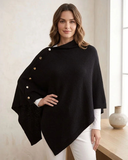 Convertible Button Detail Asymmetrical Poncho Wrap Shawl