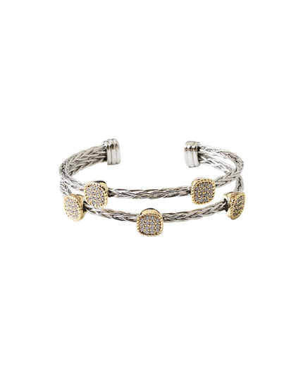 Spaced CZ Stone Double Twisted Metal Cuff Bracelet