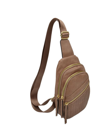3 Zipper Vegan Leather Sling Bag