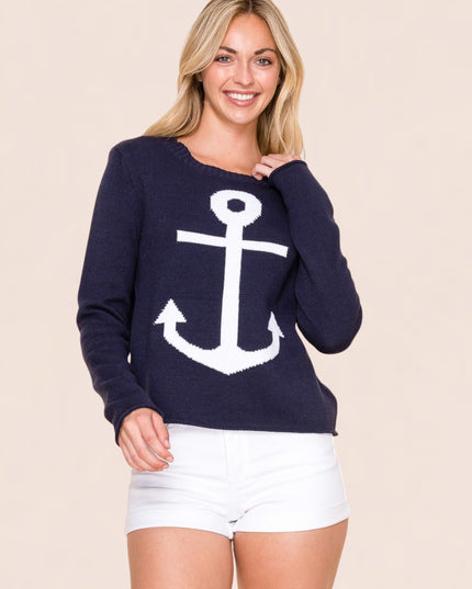 Anchor Nautical Beach Cotton Sweater