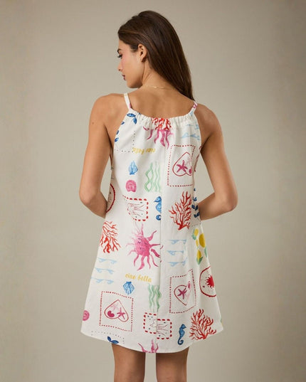 Ciao Bella Printed Tie Front Sleeveless Mini Dress