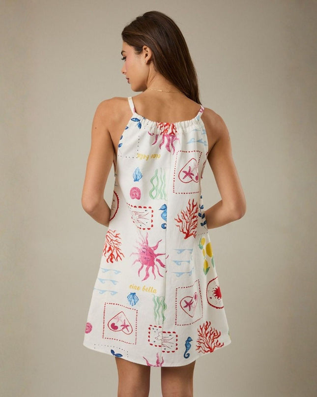 Ciao Bella Printed Tie Front Sleeveless Mini Dress