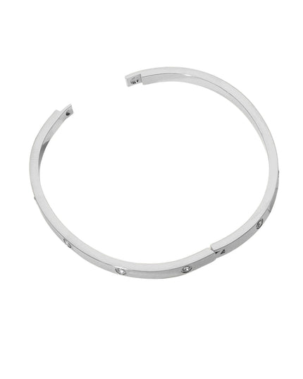 Spaced Stone Paved Hinged Metal Bangle Bracelet