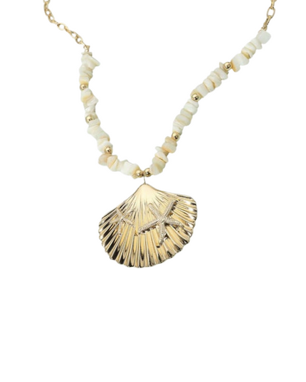 Gold Sea Shell Starfish Stone Beaded Necklace