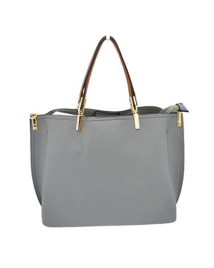 Gold Detailed & Brown Handled Textured Bag