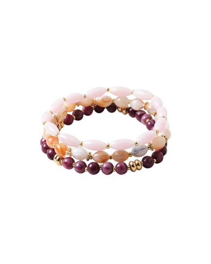 Oval Bead Gold Ball Bead 3 Bracelet Set