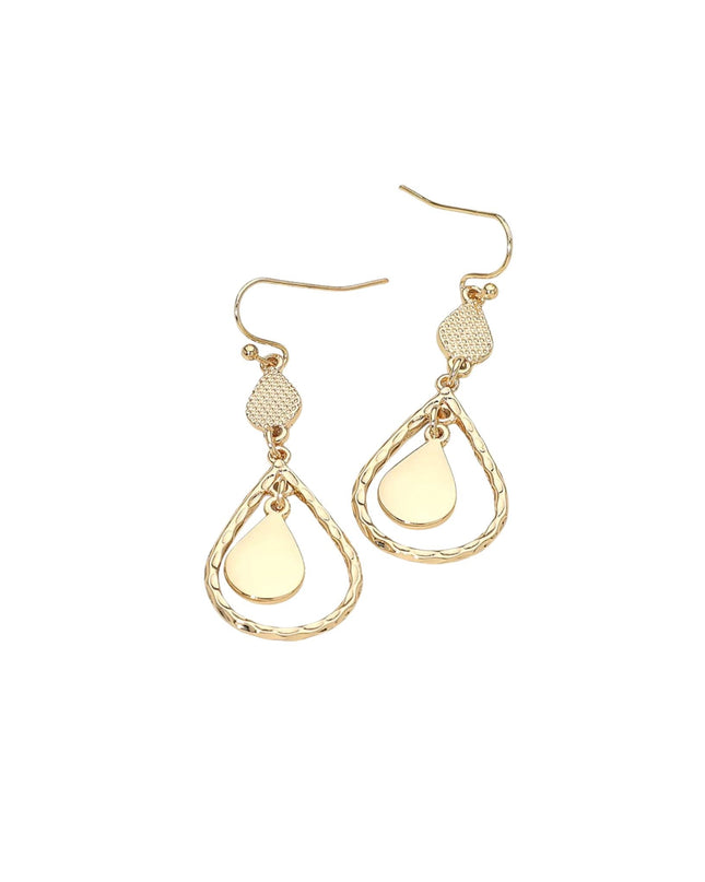 Textured Metal Hoop Teardrop Link Drop Earrings