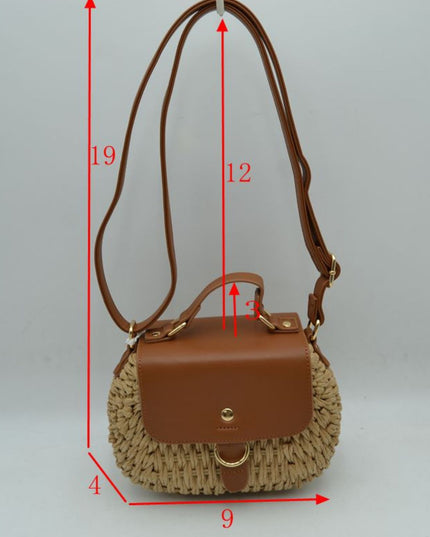 Woven & Leather Mix Snap Button Bag