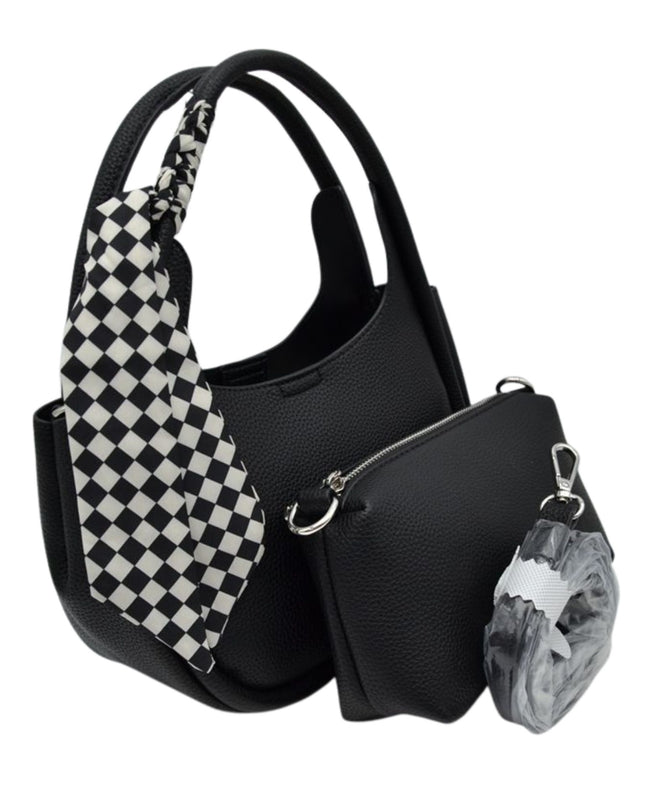 Checkered Scarf Wrapped Tote Bag