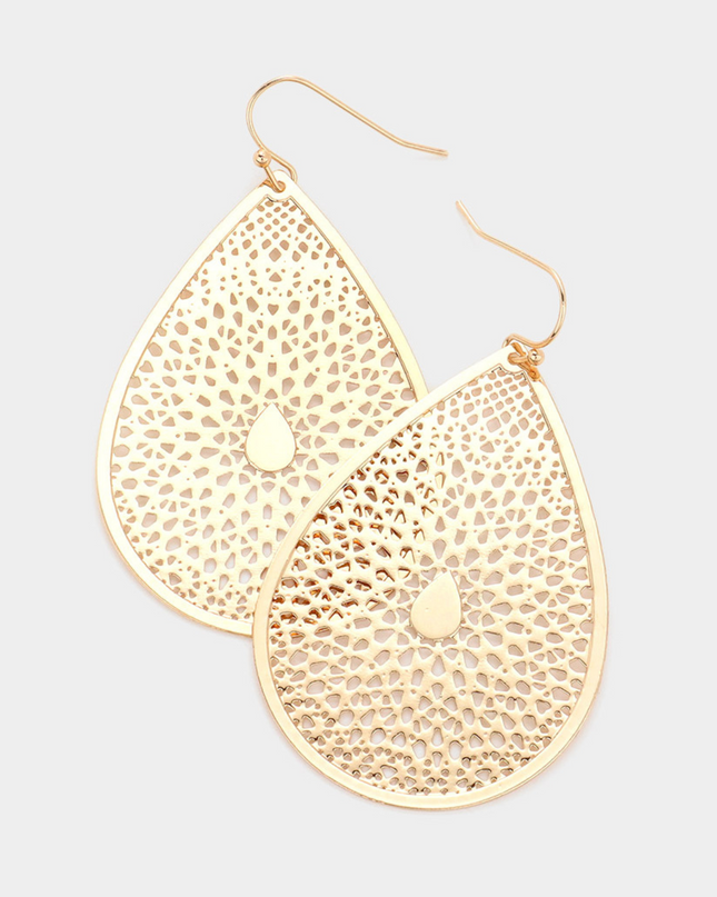 Lace Cut Out Teardrop Filigree Earrings
