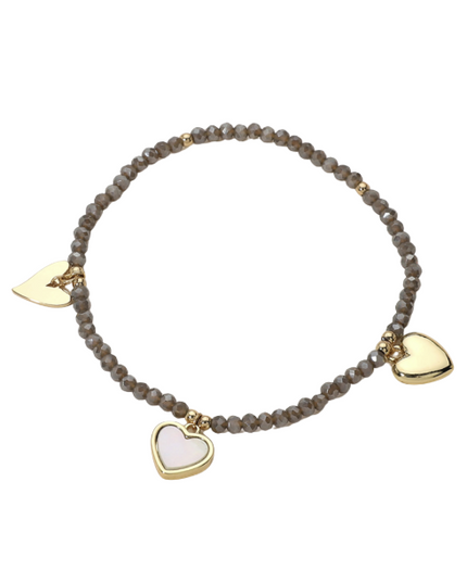 Gold Pearl Heart Charm Beaded Bracelet