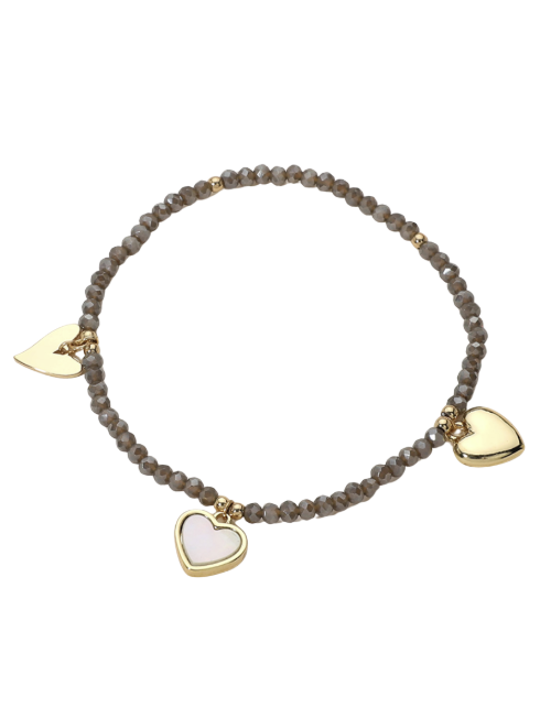 Gold Pearl Heart Charm Beaded Bracelet