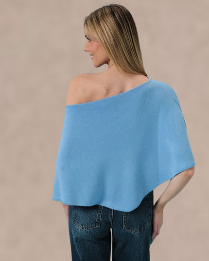 Slouchy Neck Half Sleeve Poncho Knit Top