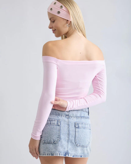 Off Shoulder Long Sleeve Knit Top