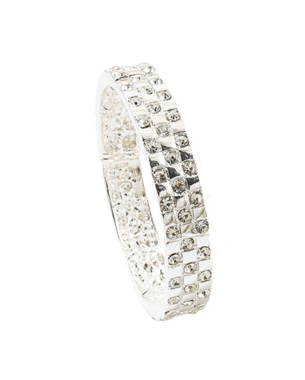 Square Rhinestone Studded Metal Stretch Bracelet