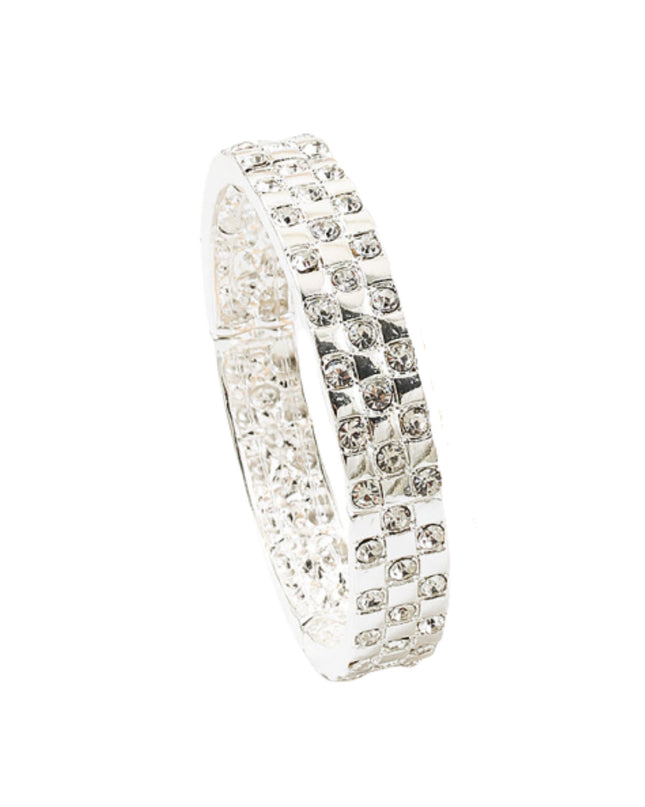 Square Rhinestone Studded Metal Stretch Bracelet