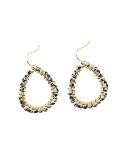 Crystal Beaded Gold Metal Wire Wrapped Teardrop Earrings