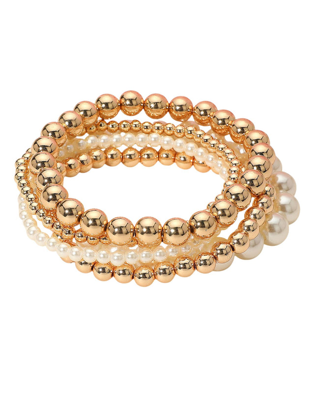 Pearl Metal Ball Bead 5 Bracelet Set
