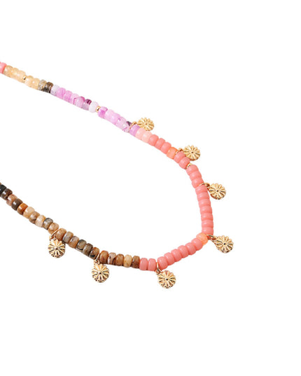 Candy Beaded Gold Flower Charm Necklace