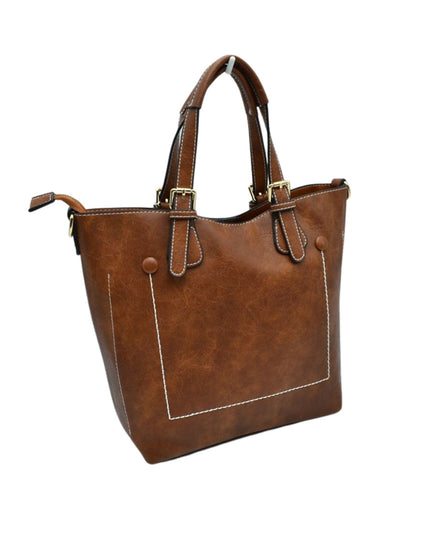 Brown Strap Front Pocket Handbag
