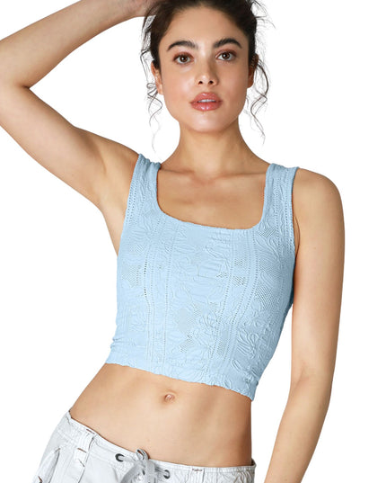 Double Lace Cropped Square Neck Tank Top