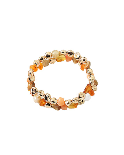 Natural Stone Asymmetrical Gold Metal Bead 2 Bracelet Set