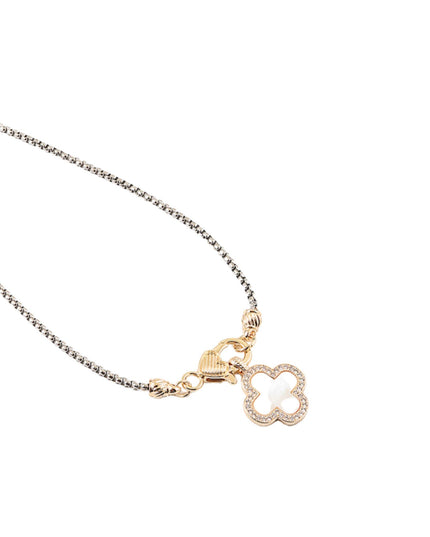 CZ Mother Of Pearl Clover Lobster Claw Charm Chain Necklace