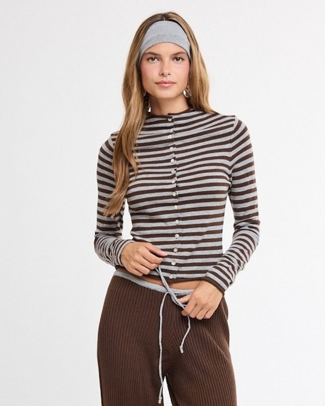 Striped Button Front Cardigan Sweater