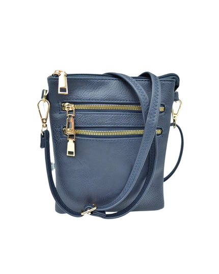 2 Zipper Tall Vegan Leather Crossbody Bag
