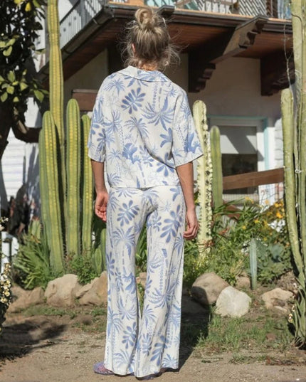 Elastic Waist Palm Tree Printed Drawstring Pants