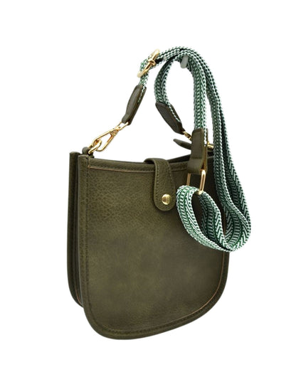 Stripe Strap Button Closure Messenger Bag