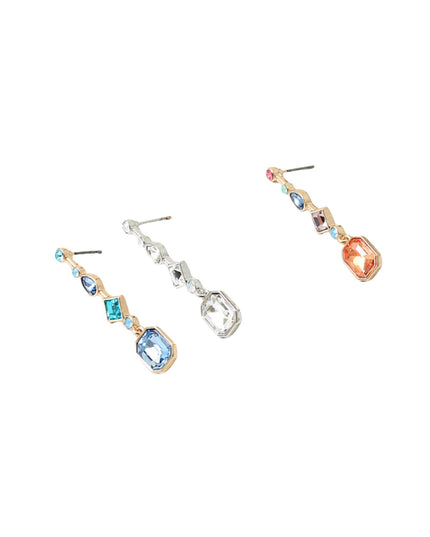 Mixed Shapes Crystal Bezel Bar Droplet Earrings