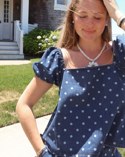 Polka Dot Puff Sleeve Square Neck Top