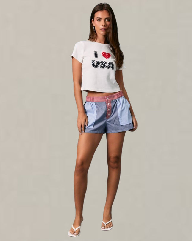 Gingham Contrast Pocket Detail Low Rise Shorts